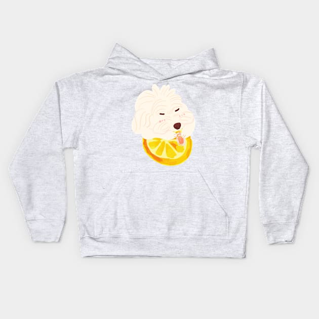 Maltipoo Drinking Orange Juice Kids Hoodie by PatternbyNOK